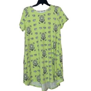•CROWN&IVY•NEON GREEN ELEPHANT FLORAL HIGH/LOW SHORT SLEEVE TSHIRT DRESS MEDIUM